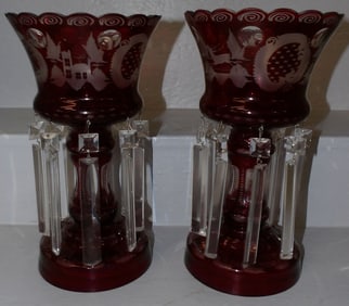 Pair of Ruby Cut to Clear Lusters