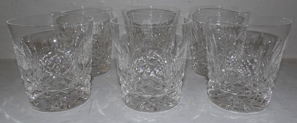 Six Waterford Cocktail Glasses: Six Waterford Cocktail Glasses. 3 1/2" H 3 1/4" Dia. ALL DESCRIPTIONS AND ANY CONDITION STATEMENT GIVEN BY LANGSTON AUCTION GALLERY ARE STRICTLY OPINIONS AND LANGSTON'S SHALL HAVE NO RESPONSIBILITY FO