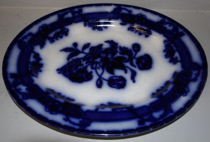 Large Antique Oval Flow Blue Platter