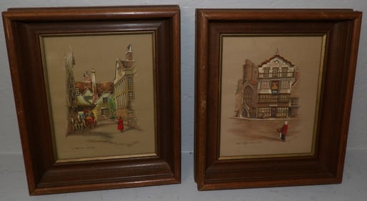 Pair of Walnut Shadowbox Framed Prints Pencil Signed Clyde Cole
