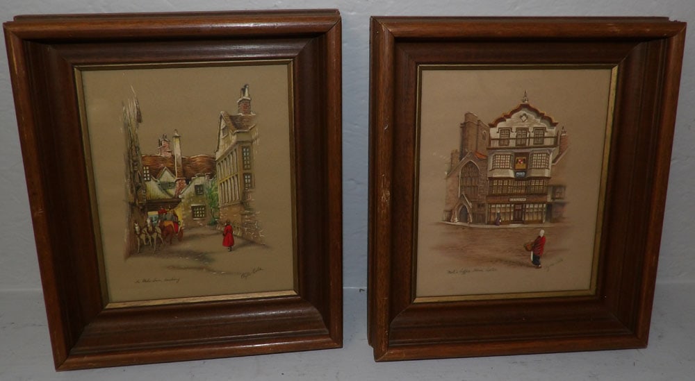 Pair of Walnut Shadowbox Framed Prints Pencil Signed Clyde Cole (1 of 8)