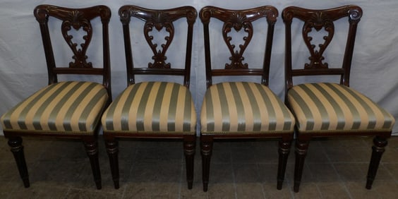 Set of Four Antique English Mahogany Dining Chairs Labeled Rouch N Son, London