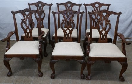 Set of Six Carved Mahogany Chippendale Style Dining Chairs with Ball & Claw Feet by Stanley