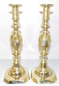 Pair of Antique Brass Candlesticks Signed Queen of Diamonds