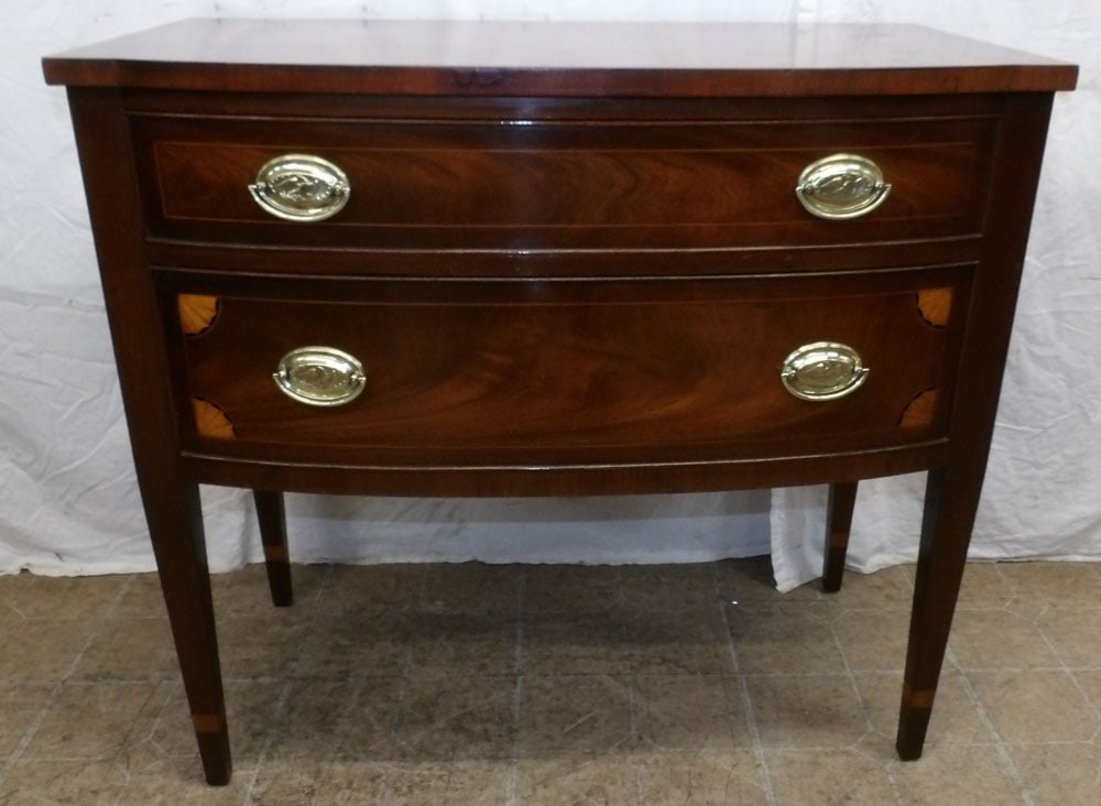 Mahogany Bow Front Fan Inlaid Two Drawer Server with Eagle Brasses by Kittinger (1 of 9)