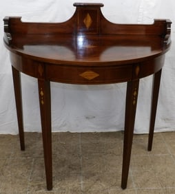 Mahogany & Satin Wood Inlaid Demi Lune Console