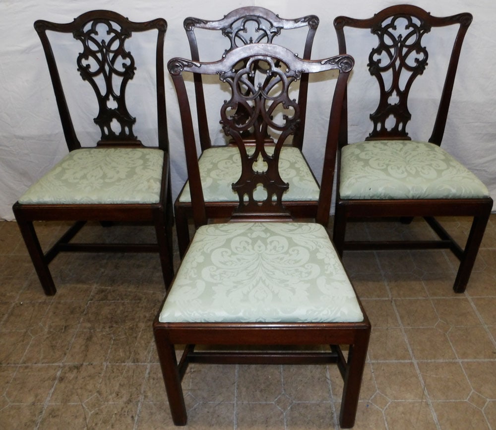 Set of Four Antique Carved Mahogany Dining Chairs (1 of 9)