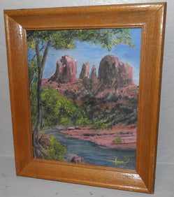 Framed Oil on Board River Scene Artist Signed