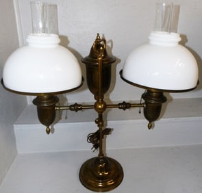Brass & Milk Glass Shade Student Lamp