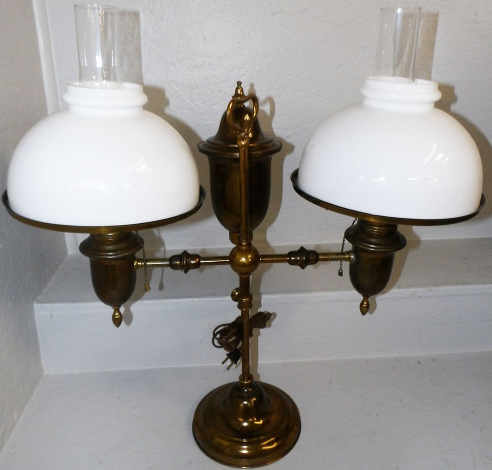 Brass & Milk Glass Shade Student Lamp (1 of 3)