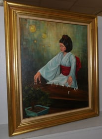 Framed Oil on Canvas of Oriental Lady Artist Signed