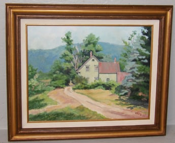 Framed Oil on Canvas Country Home Landscape Entitled Summer Afternoon by Ann Cross