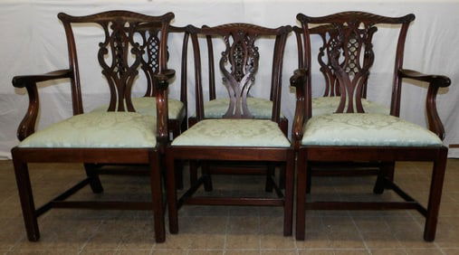 Set of Six 19th Century Carved Mahogany Dining Chairs