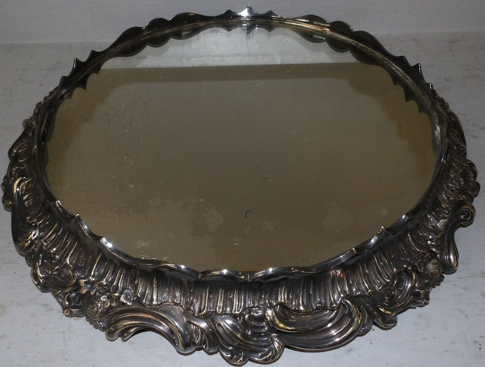 Large Ornate Silverplated & Mirror Plateau (1 of 3)