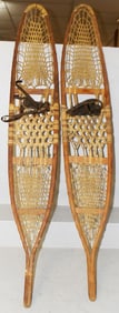 Pair of Antique Oak & Animal Hyde Snow Shoes Signed C.A. Lund