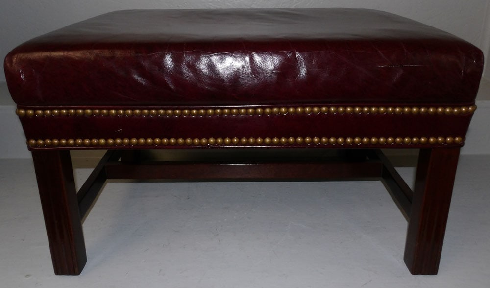 Mahogany & Leather Upholstered Stretcher Base Ottoman by Hancock & Moore (1 of 4)