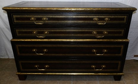 Tooled Leather & Brass Bound Four Drawer Chest By Maitland Smith