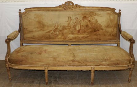 Antique Painted Louis XVI Sofa with Tapestry Upholstery