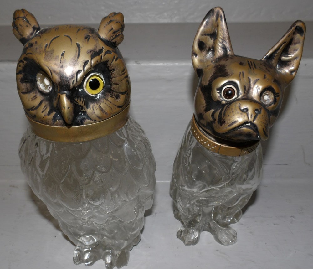 Two Glass & Silverplated Head Owl & Dog Austrian Decanters (1 of 7)