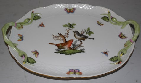 Painted Porcelain Herend Two Handled Tray
