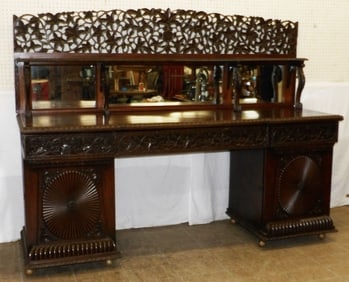 Ornate Carved Rosewood Five Piece Anglo Indian Sideboard with Mirror Back