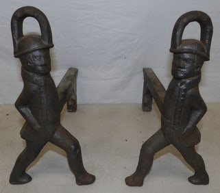 pair of cast iron Hessian soldier andirons