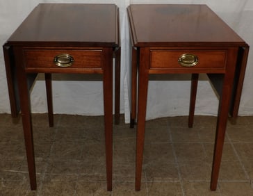 pair of mahogany drop leaf tables with one drawer by Craftique