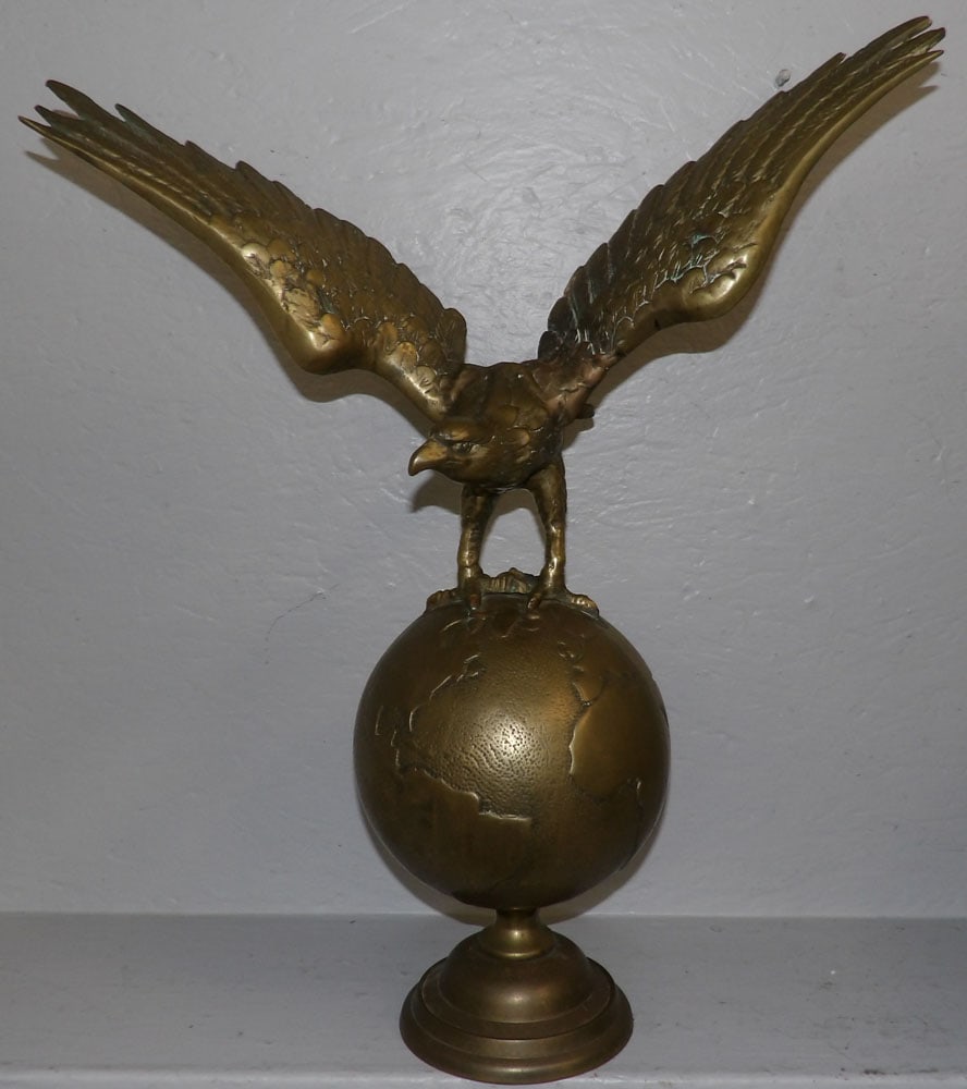 antique brass eagle on globe sculpture (1 of 5)