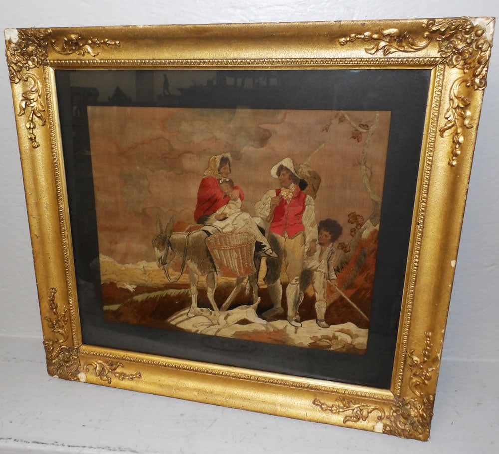 antique framed silk embroidery (1 of 4)