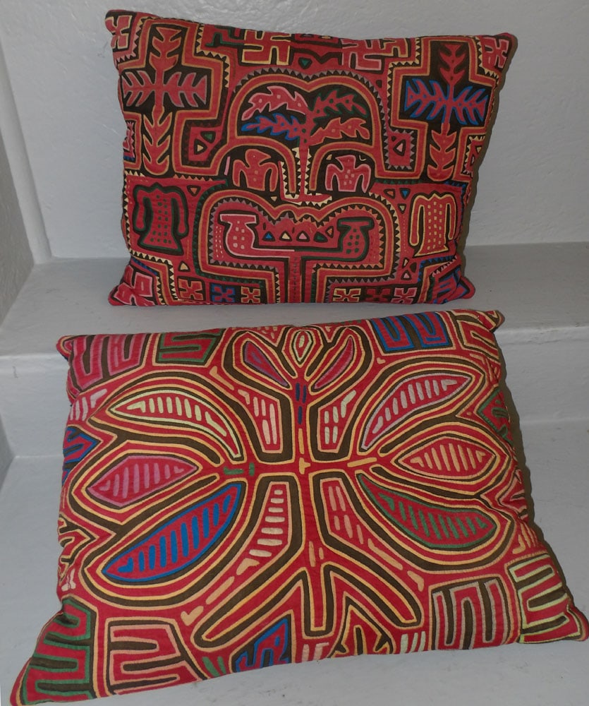 Two Handmade Mola Textile Pillows (1 of 4)
