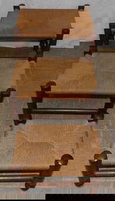 Set of Three Walnut & Rush Top Nesting Stools