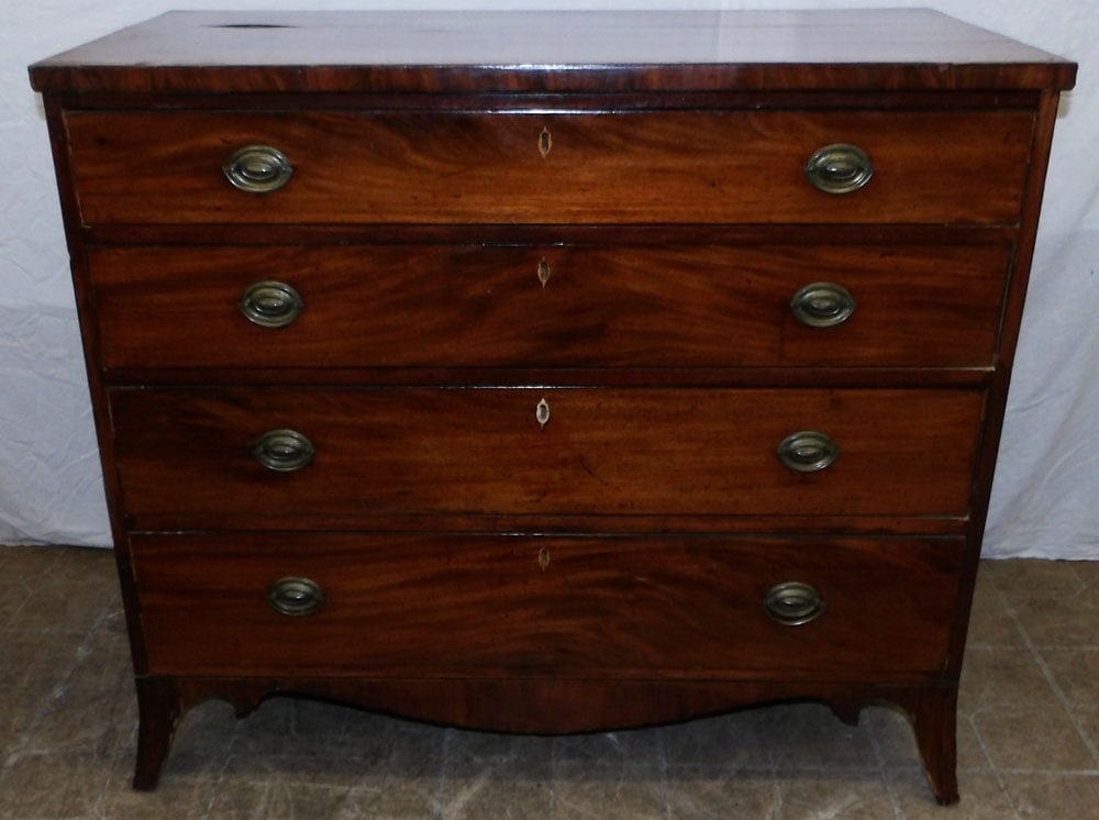 19th Century Mahogany Four Drawer Chest: 19th Century Mahogany Four Drawer Chest . 37 1/2" H 42 1/2" W 21 1/2" D ALL DESCRIPTIONS AND ANY CONDITION STATEMENT GIVEN BY LANGSTON AUCTION GALLERY ARE STRICTLY OPINIONS AND LANGSTON'S SHALL HAVE N