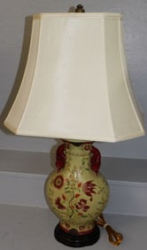 Oriental Paint Decorated Porcelain Lamp with Pomegranate Handles