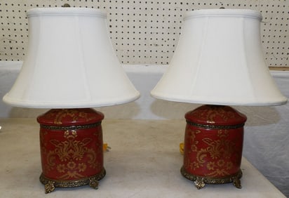 Pair of Oriental Painted Porcelain Lamps