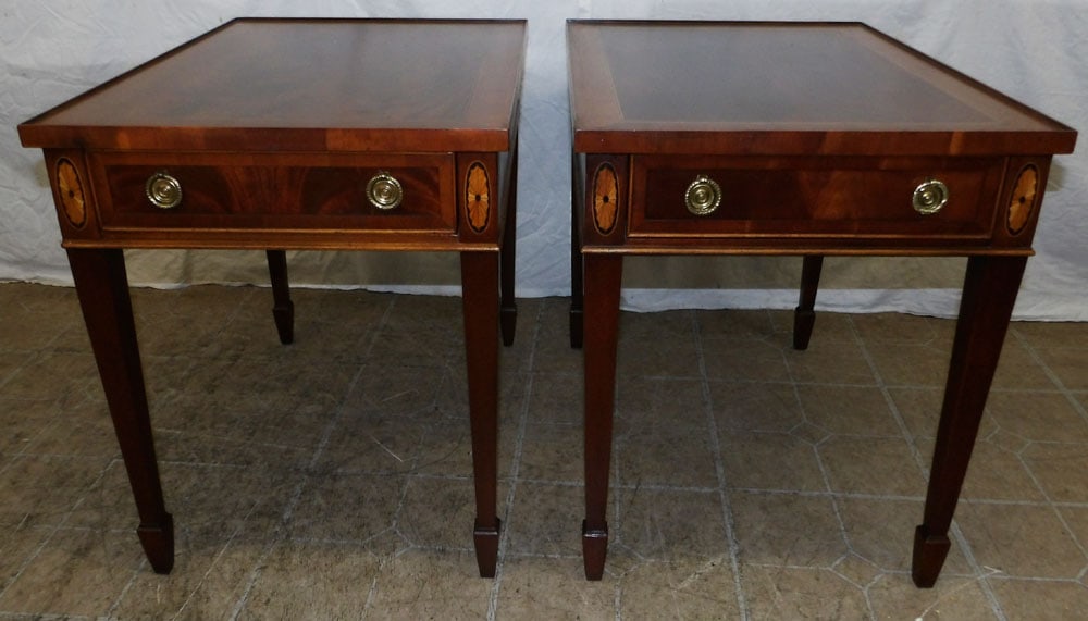 Pair of Mahogany & Pinwheel Inlaid One Drawer End Tables by Hekman (1 of 8)