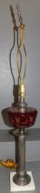Silverplated & Ruby Cut to Clear Font Lamp with Marble Base