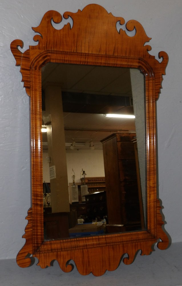 Antique Tiger Maple Framed Chippendale Mirror (1 of 5)