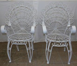 Pair of Painted Wrought Iron Arm Chairs