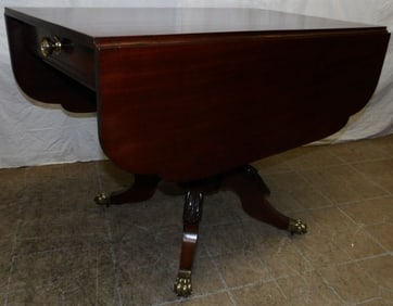 19th Century Mahogany Acanthus Leaf Carved Drop Leaf Center Table