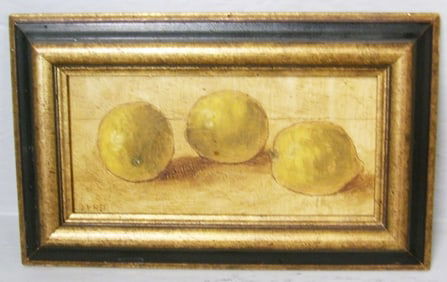 Small Framed Oil on Board Still Life of Lemons Artist Signed