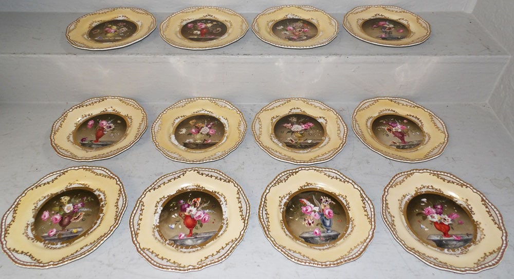 Lot of Twelve Hand Painted Porcelain Spode Plates (1 of 5)