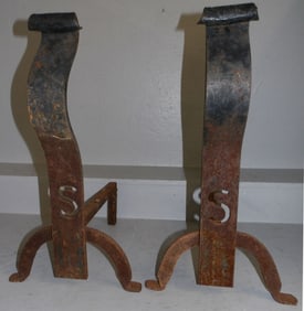 Pair of Forged Iron Andirons