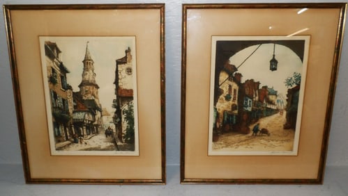 Pair of Framed Block Prints Pencil Signed