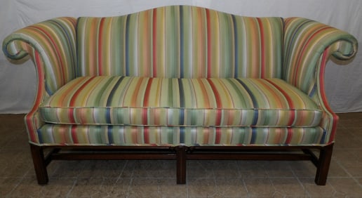 Mahogany & Upholstered Camel Back Loveseat