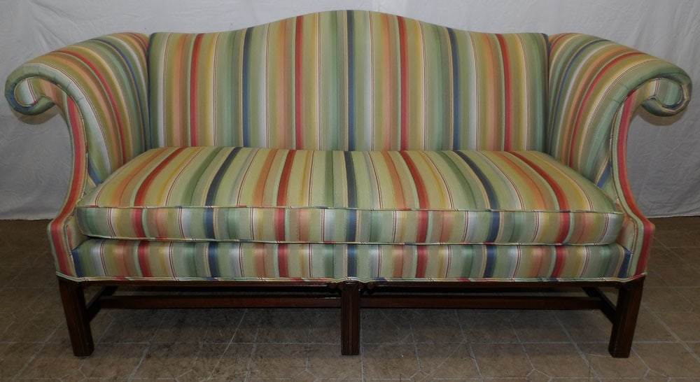 Mahogany & Upholstered Camel Back Loveseat (1 of 4)