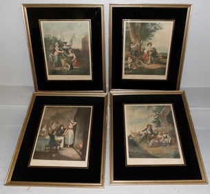 Set of Four Eglomise Border Monthly Entitled Engravings