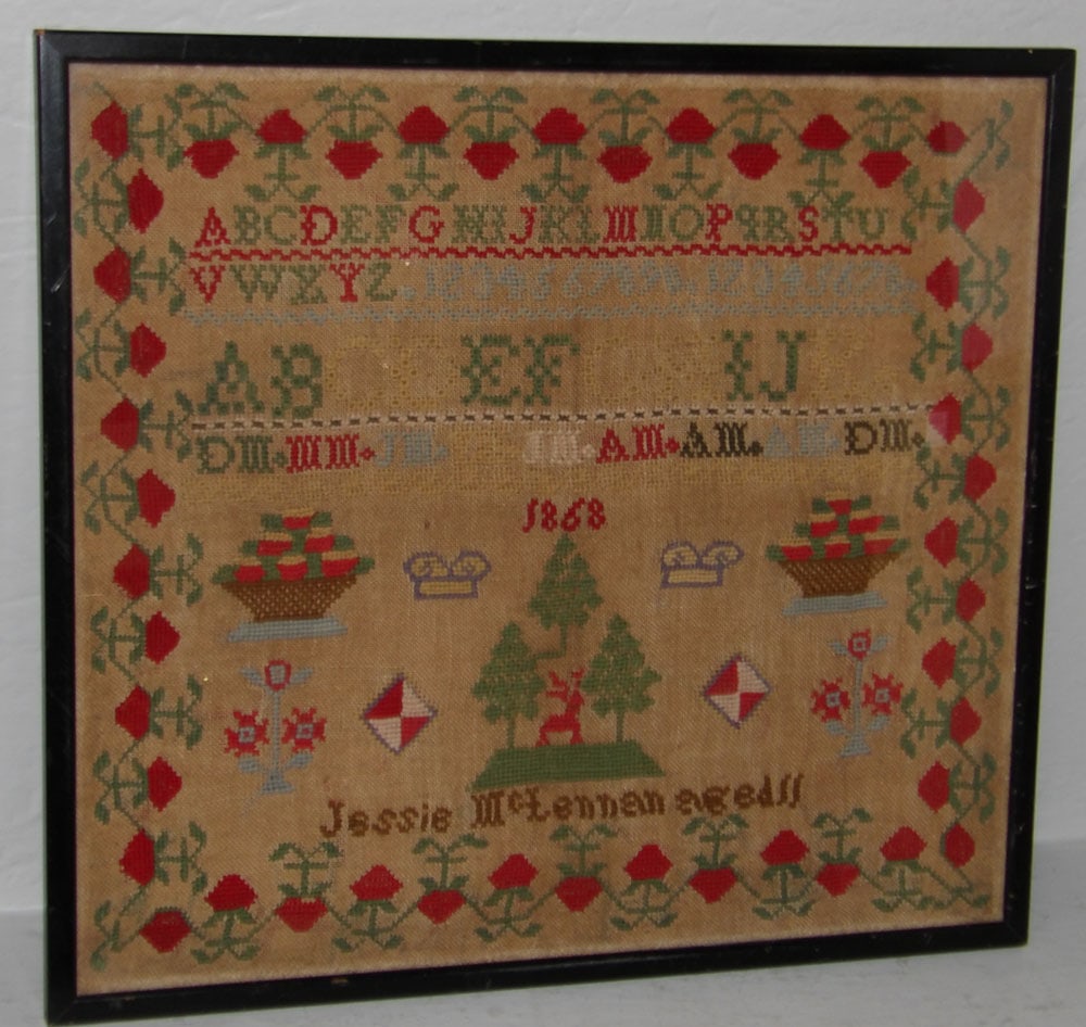 19th Century Framed Needlework Sampler Dated 1868 (1 of 4)
