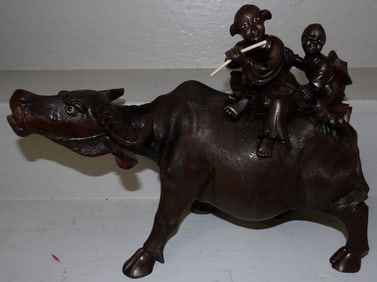 Oriental Carved Teak Wood Water Buffalo Figure