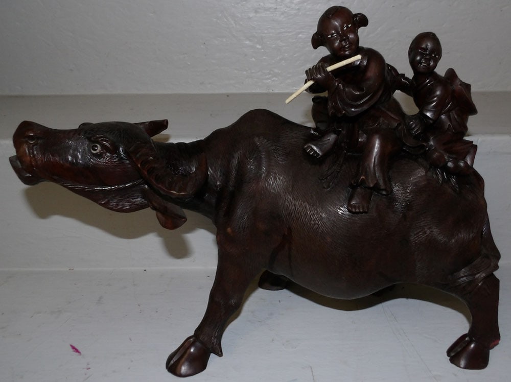 Oriental Carved Teak Wood Water Buffalo Figure (1 of 4)