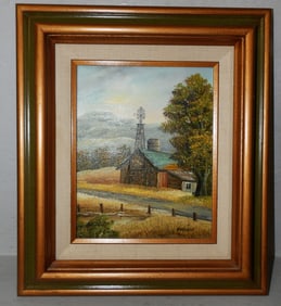 Framed Oil on Canvas Farm Scene Artist Signed